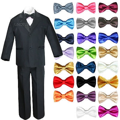 7pc Boy Teen Formal Wedding Black Suit Tuxedo Extra Color Vest Bow Tie Set 4T-20 