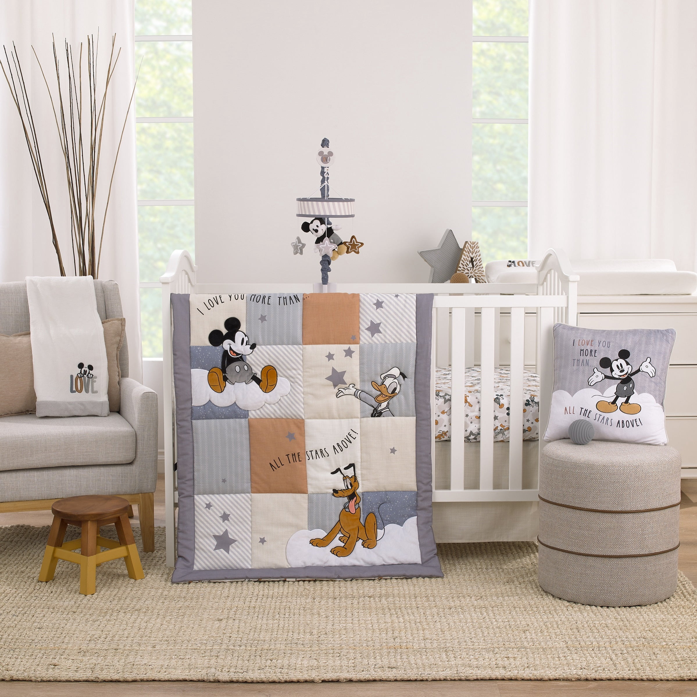 Disney Love Mickey White and Gray Contoured Changing Pad Cover