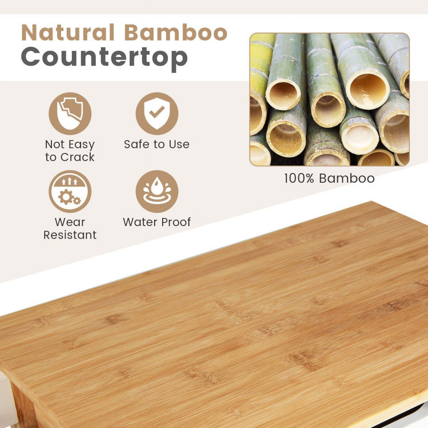 Finihen Rolling Cart, Kitchen Island Cart, 3-Tier Kitchen Island Cart Rolling Service Trolley with Bamboo Top, for Kitchen, Dining Room, Natural Finihen Rolling Cart, Kitchen Island Cart, 3-Tier Kitchen Island Cart Rolling Service Trolley with Bamboo Top, for Kitchen, Dining Room, Natural