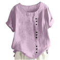 thumbnail image 2 of ALLLIST Going Out Tops for Women Purple Short Sleeve Crew Neck Solid Button Blouses Pullover Casual Casual Blouses for Women, 2 of 5