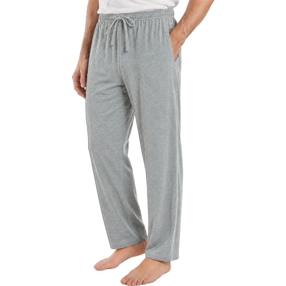 VULCANODON Mens Cotton Pajama Pants, Soft Lightweight Sleep Pj Bottoms Lounge Pant with Pockets(Light Grey Mel,L)