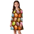 thumbnail image 2 of Xdegoge Funny Kids Girls Easter Holiday Dress Colorful Egg Printed Tween Spring Sundress Knee Length Swing Long Sleeve Cute Festival Party Outfit Casual Play Wear Daily Dress for Teen, 2 of 7
