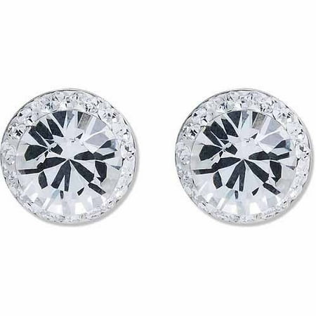 Sterling Silver Halo Clear Crystal Stud Earrings