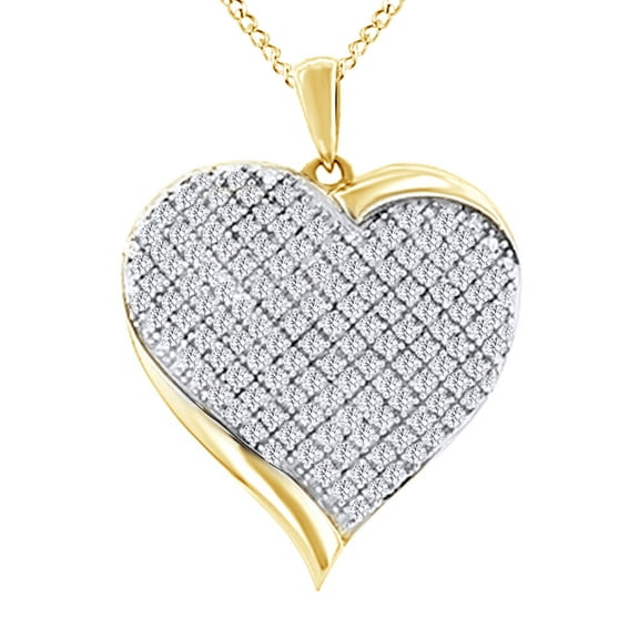 White Natural Diamond Puffed Heart Pendants in 10k Yellow Gold