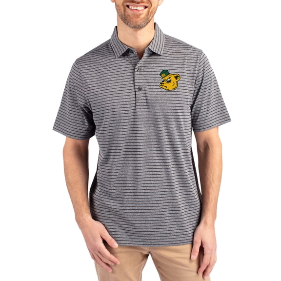 Men's Cutter & Buck Heather Black Baylor Bears Forge Eco Heather Stripe Stretch Recycled Polo