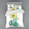 thumbnail image 2 of Cactus Duvet Cover Set, Vector Image Watercolored Cacti Spikes and Alluring Flowers Print, Bedding Set with Shams and Fitted Sheet, 3 Sizes, by Ambesonne, 2 of 3