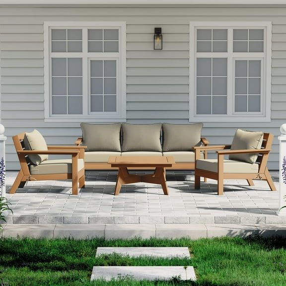 WestinTrends Avalon Outdoor 6-Piece Modular Sectional Patio Furniture Sofa Set, Teak/Beige