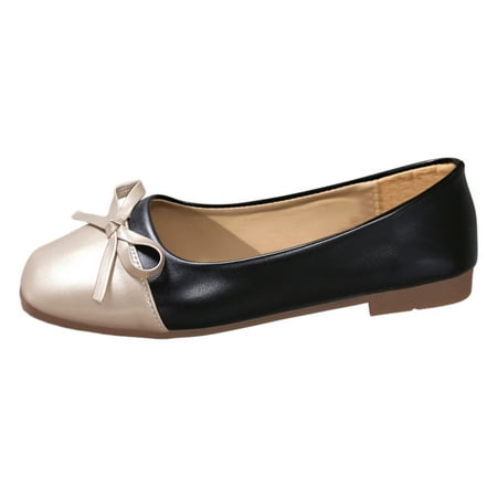 

PLLFRLRT Ballet Flats Shoes for Women Square Toe Dressy Flats with Bow Splice Color Casual Comfort Slip on PU Leather Flats Shoes(Black 8)