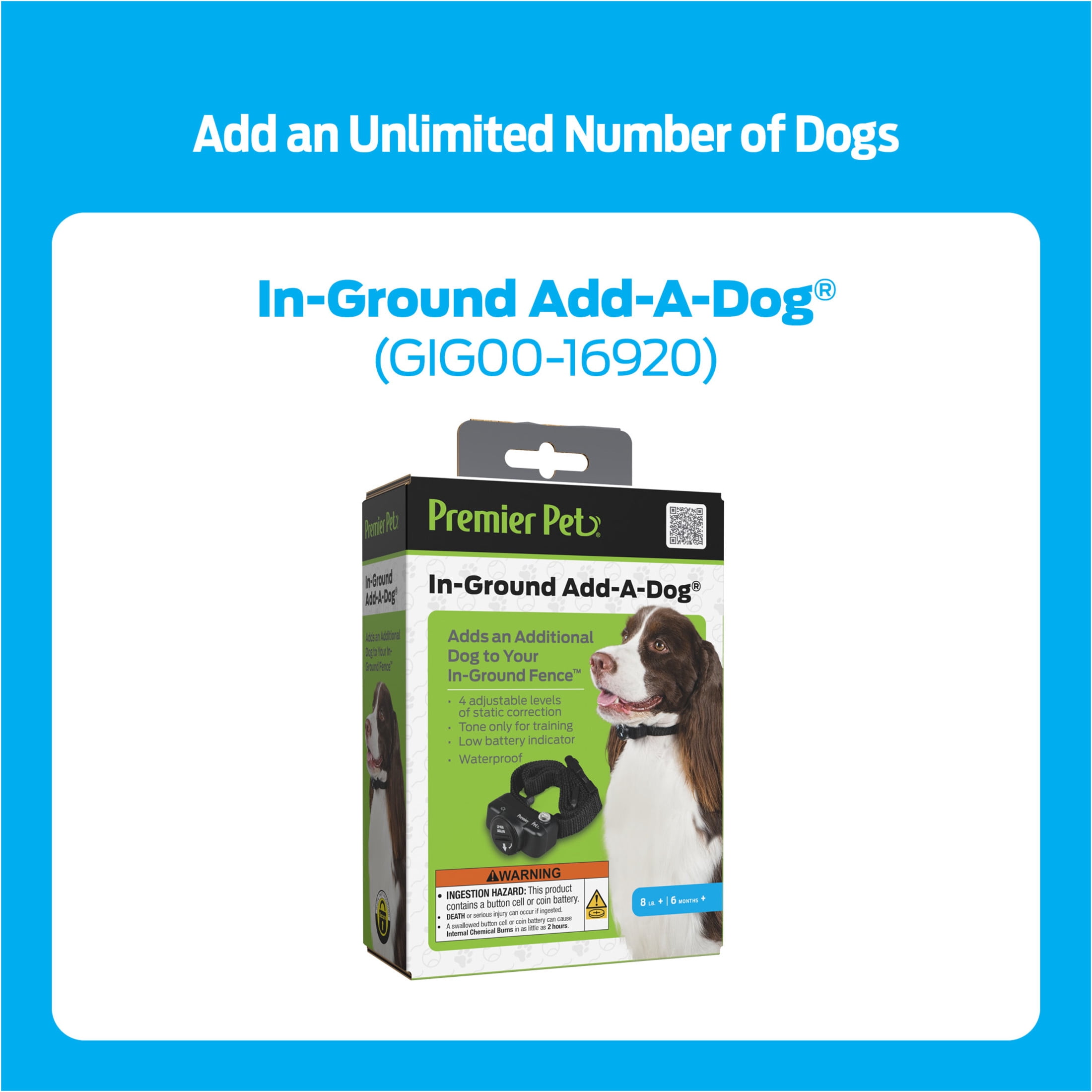(2 pack) Premier Pet In-Ground Add-A-Dog Replacement Collar for In-Ground Fence, Adjustable, Black