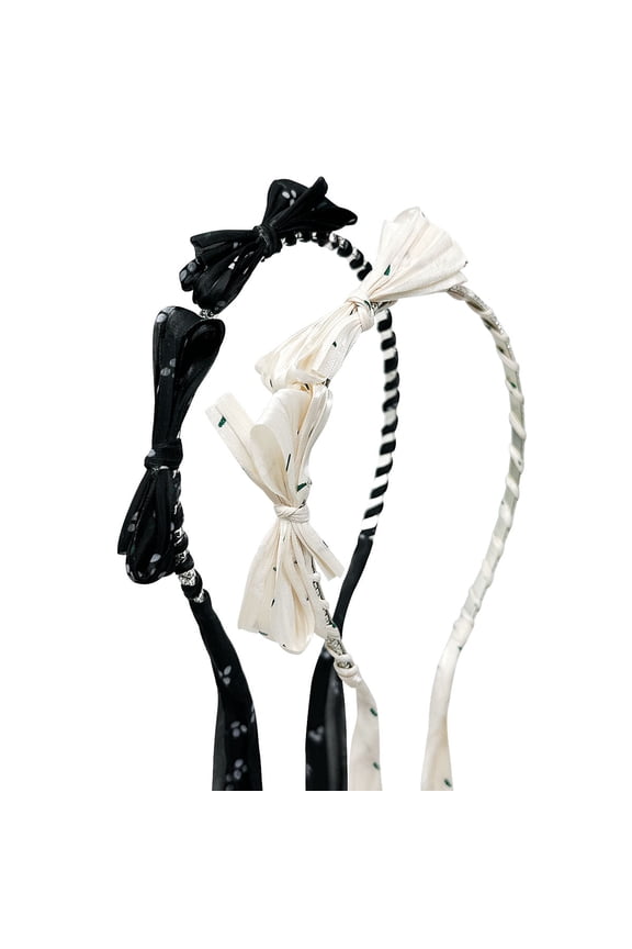 Bow Headbands with Long Ribbon Head Wraps (Set of 2)
