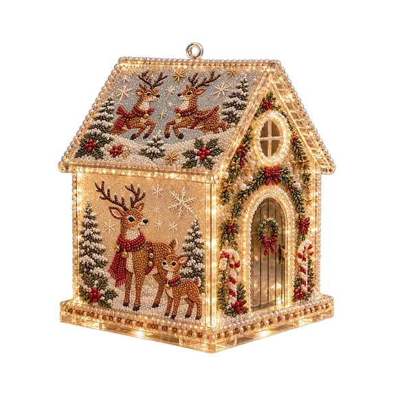 Christmas Pearl Diamond Painting Art Kit 3D Ornament for Adults Gingerbread House Rhinestone Beaded Tree Plastic Crafts Suncatcher Village Hanging Crystal Holiday