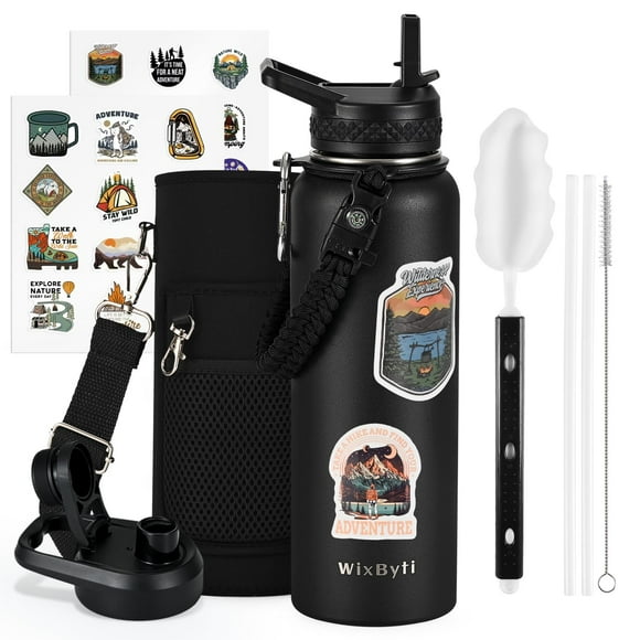 Botella de agua WixByti con aislamiento de 1,2 L con pajita de acero inoxidable