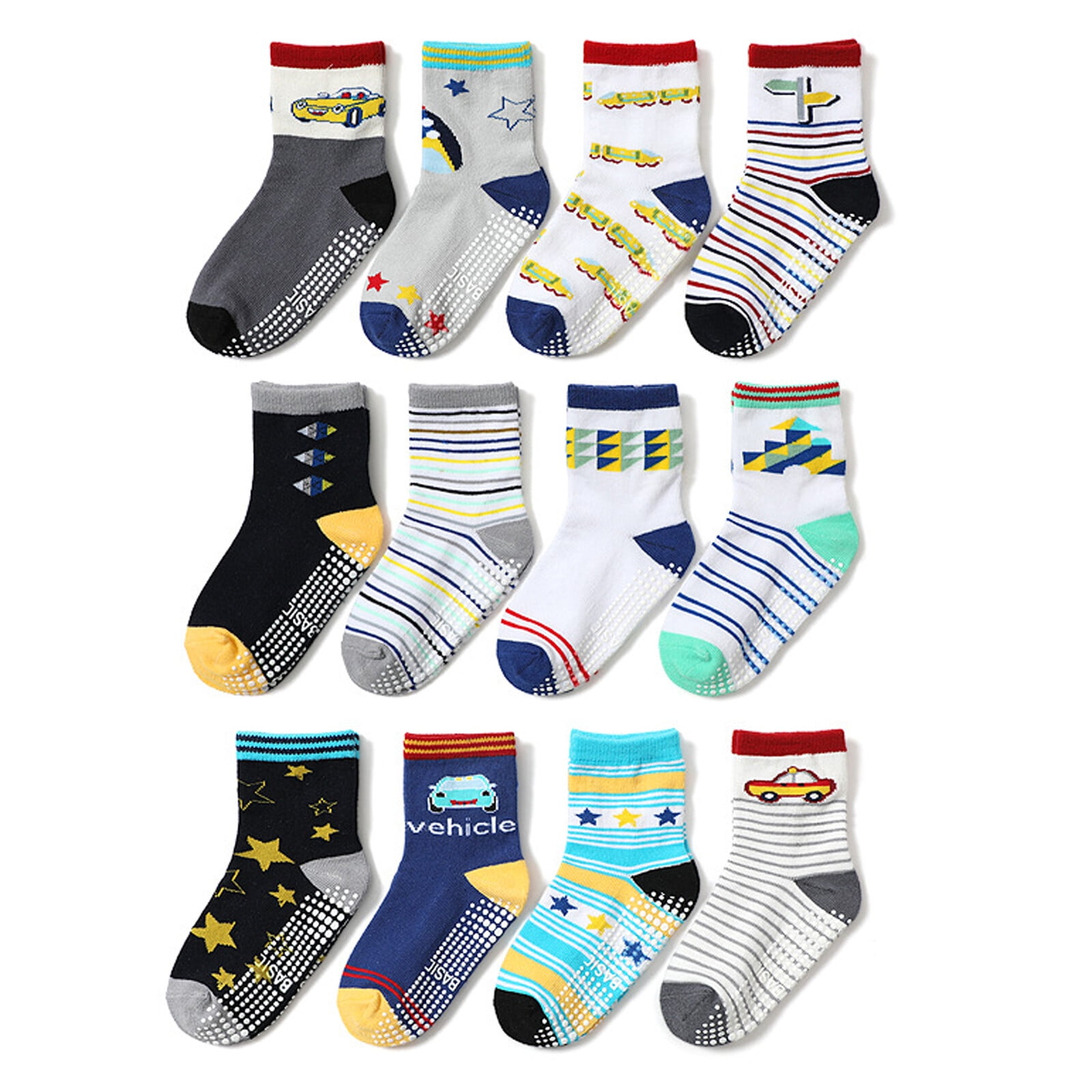 Toddler Socks 12 Pairs Baby Non Slip Skid Ankle Socks For Kids Boys