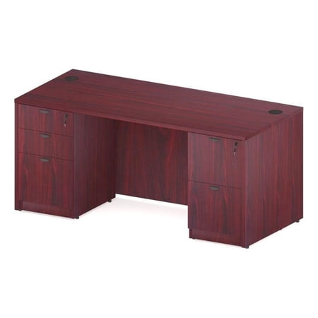 Scranton & Co 66" Laminate Office Desk with Dual Locking Pedestals in Mahogany