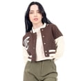 thumbnail image 1 of Chamarra Para Mujer Bomber Varsity Mangas Pu Quarry Color Café, 1 of 4
