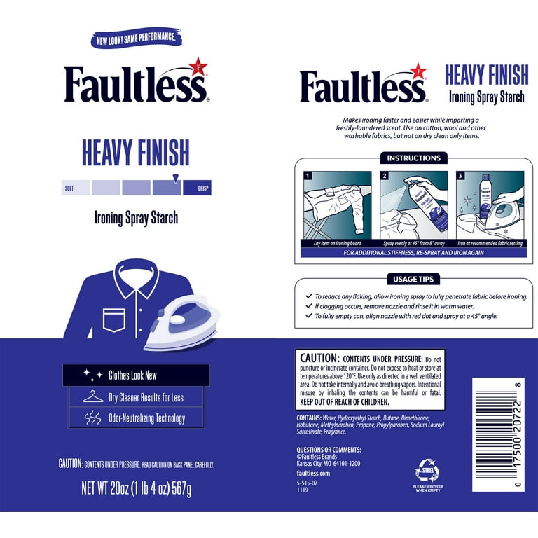 Faultless Niagara Heavy Finish Ironing Spray Starch 3 Pack, Size: 9.75H x 2.875W x 2.875 D, Clear