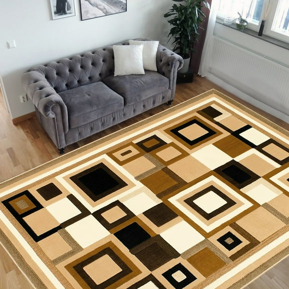 Handcraft Rugs-Modern Contemporary Living Room Rugs-Abstract Carpet with Geometric Pattern-Berber/ Beige/Ivory/Chocolate 5x7 feet