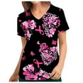 thumbnail image 2 of Feancey Breast Cancer Scrub Shirts for Women Short Sleeve V Neck Scrubs Tops Loose Fit Casual Pink Ribbon Print Working T-Shirts We Wear In October Pink XXL, 2 of 5