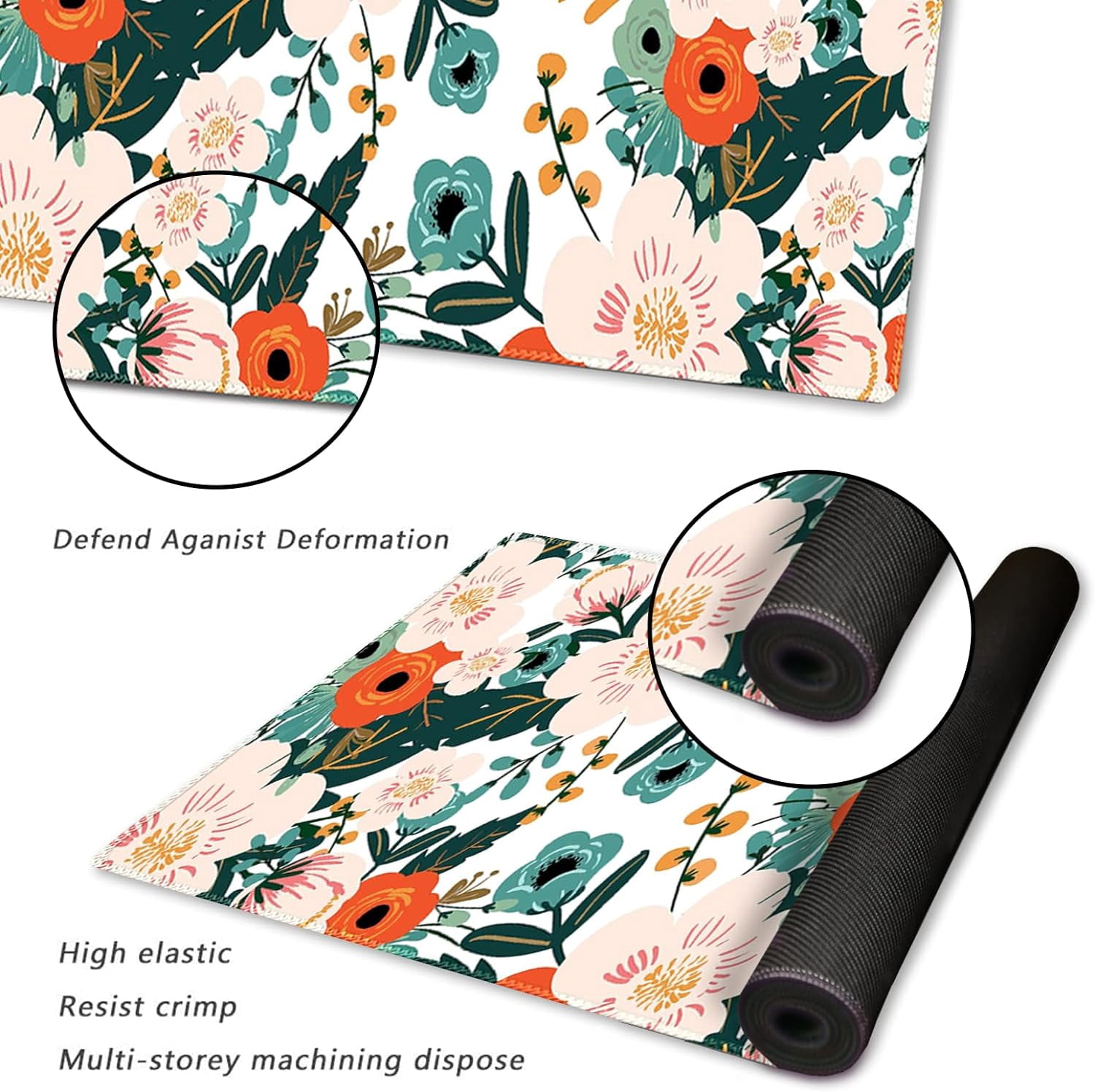 Large Gaming Mouse Pad with Stitched Edges, XXL Extended Keyboard Mat Long Mousepad Desk Decor Writing Pad 35.1x15.7 in, Non-Slip Base for Work, Game, Office, Home, Flower