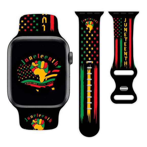 Juneteenth Correa De Reloj Compatible Con Apple Watch 38 Mm, 40 Mm, 41 Mm, 42 Mm, 44 Mm, 45 Mm, Pulseras De Silicona, Correa De Repuesto Para Iwatch Series 7, 6, 5, 4, 3, 2, 1 Se, Mujeres, Hombres, Re
