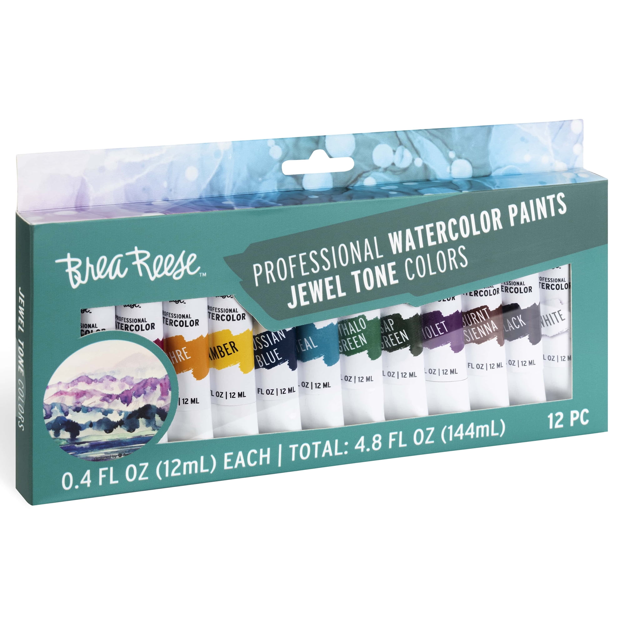 Brea Reese: Professional Watercolor Paint Set - Jewel Tones - 12 Tubes - Luxurious & Rich Colors, Matte Finish, Acid-Free, Non-Toxic, Art Supplies