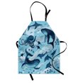 thumbnail image 1 of Shark Apron Inhabitants of Ocean Sharks Whales Dolphins Octopus Jellyfish Starfish with Waves Image, Unisex Kitchen Bib Apron with Adjustable Neck for Cooking Baking Gardening, Blue, by Ambesonne, 1 of 3