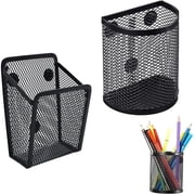 2 Models Mesh Pen Holder for Desk Casewin Black Wire Mesh Pencil Holder, Mesh Pen Holder Square&Pen Holder Round Shape, Magnetic Pencil Holder, for Refrigerator, Desk Whiteboard, Locker Accessories
