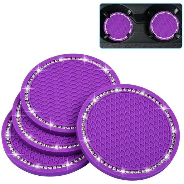 Bling Car Coasters, Wisdompro 4 Pack PVC Car Cup Holder Insert Coaster - Anti Slip Universal Vehicle Interior