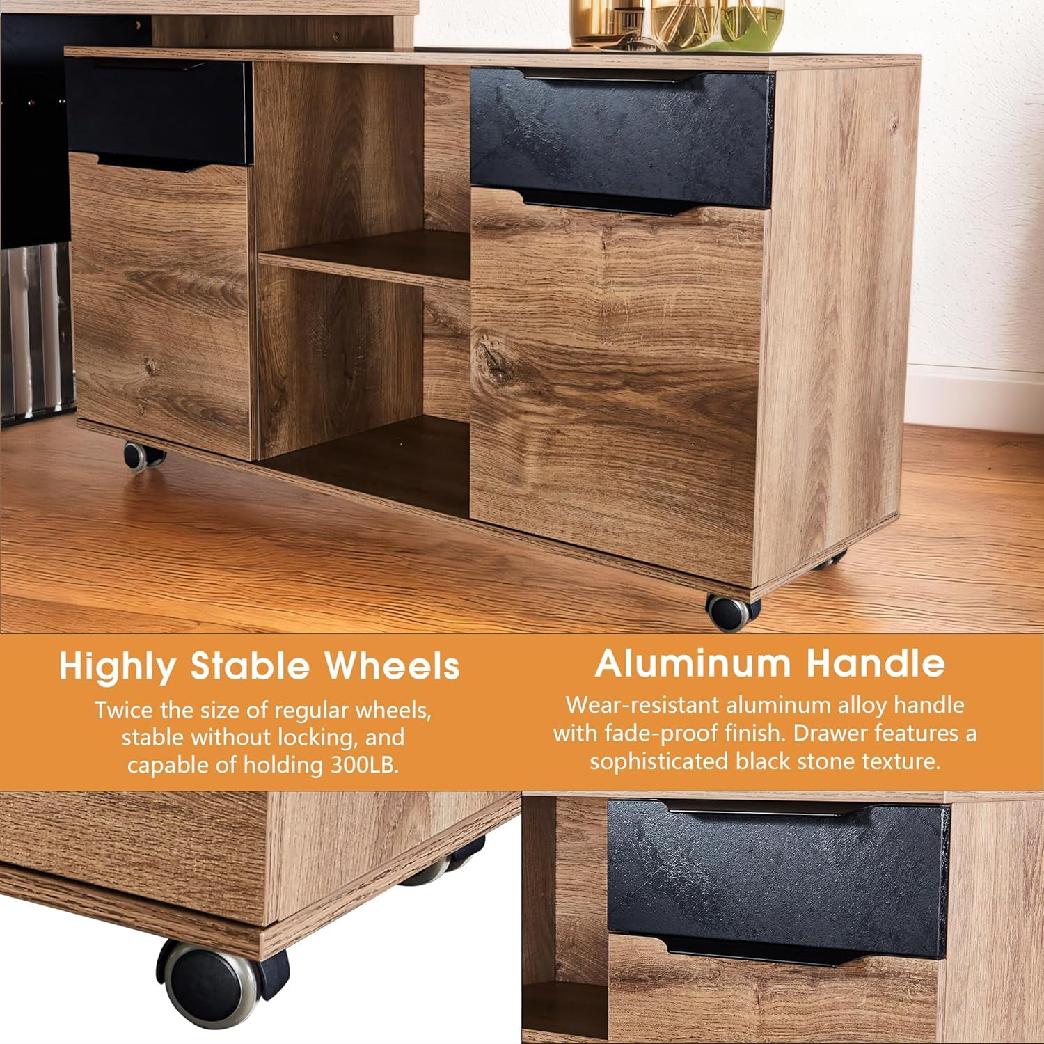 63 inch L Shaped Executive Desk with 2 Drawers File Cabinets Storage(Left Hand Return)