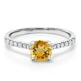 thumbnail image 2 of Gem Stone King 0.72 Ct Round Yellow Citrine E-F Lab Grown Diamond 10K White Gold Ring (Size 5), 2 of 5