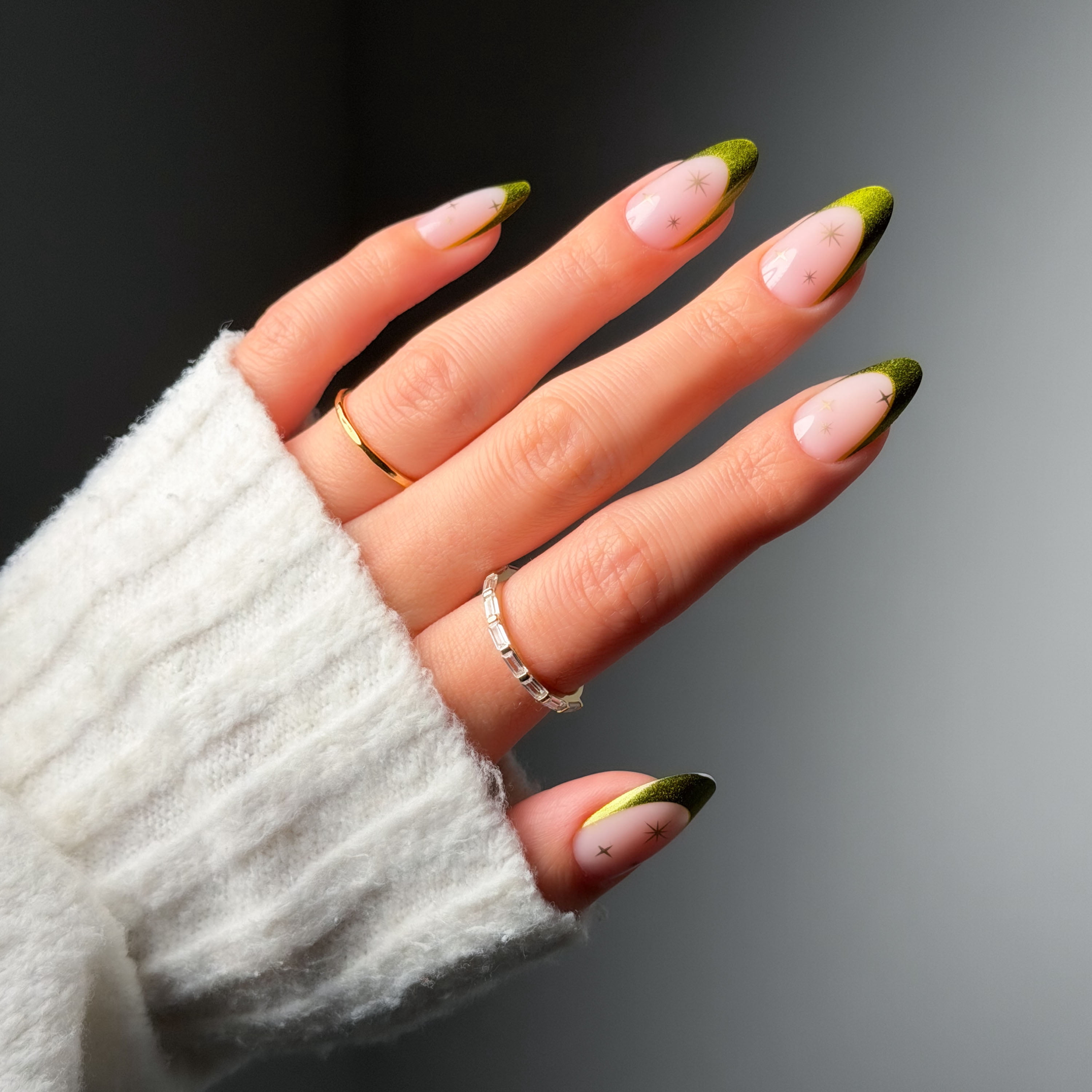 Salon Perfect Halloween Chill Medium Almond Press-On Nails with Glue & File, Green French, 30 Pieces
