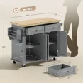 thumbnail image 6 of Kitchen Island Cart with Rubber Wood Top, Rolling Kitchen Island Table with Drawers, Adjustable Shelves, Spice Rack & Towel Rack — Gray, 6 of 6