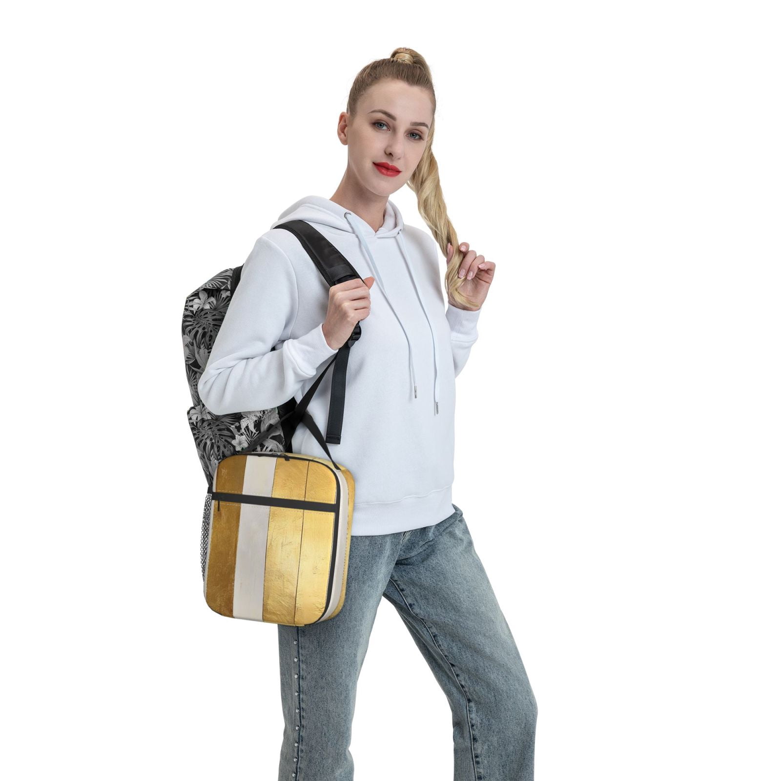 Lunch Bag For Women Men Insulated Portable Lunch Box Bento Box Office Picnic Travel Cooler Bag Gold Stripe_1