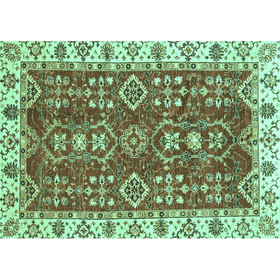 Ahgly Company Indoor Rectangle Oriental Turquoise Blue Traditional Area Rugs, 2' x 4'