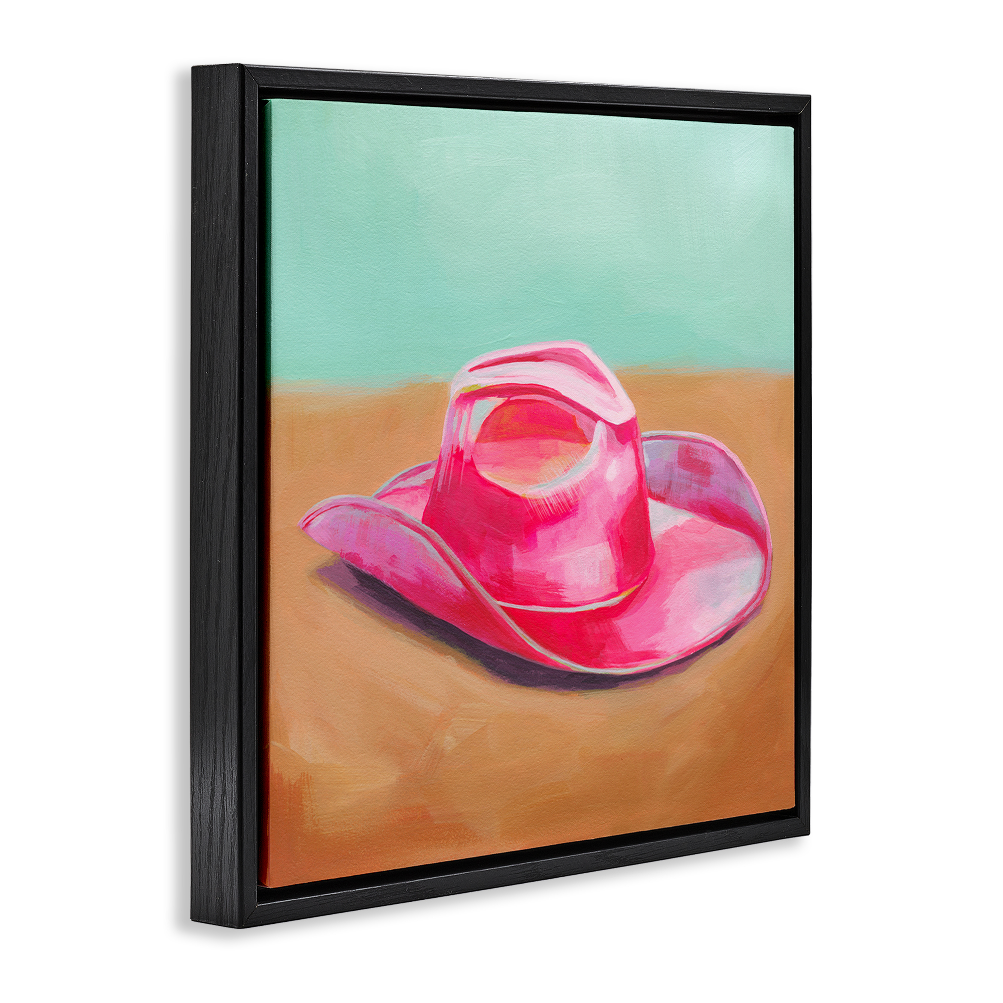 Stupell Industries Pink Cowgirl Hat Entertainment Painting Black Floater Framed Canvas Art Print Wall Art, 25 x 25