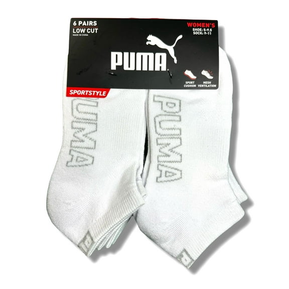 PUMA SOCKS WOMEN'S - LOW CUT 253 - SLATE WHITE GREY - SHOE SZ 5-9.5 -PACK 6