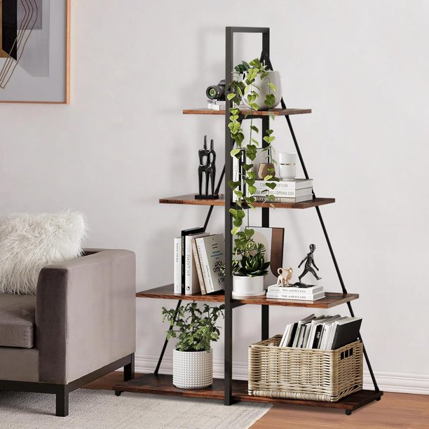 Space - saving 4 - tier slim ladder estante: multi - purpose engineered wood organizer para oficina o dormitorio de esquina
