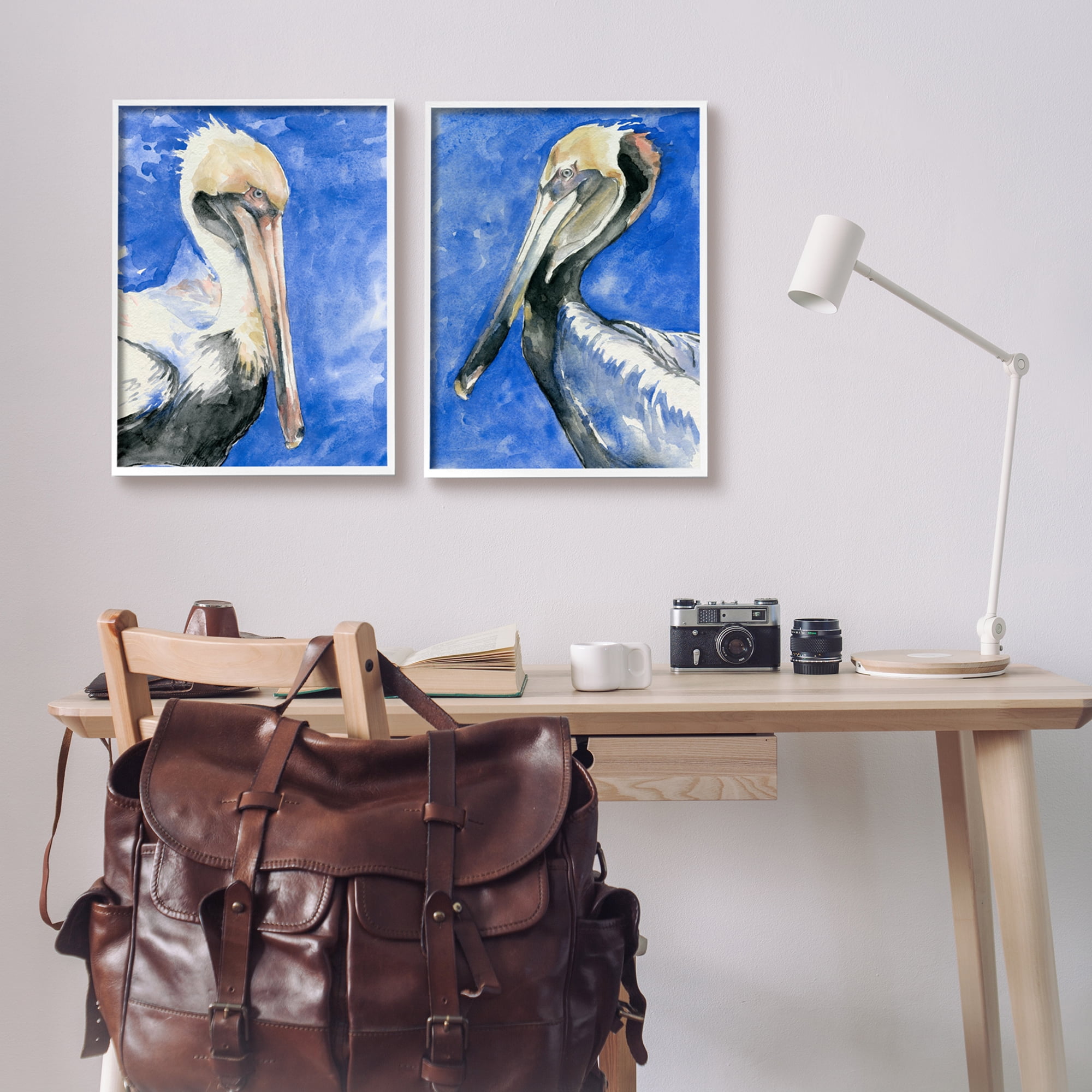 Stupell Industries Nautical Pelican Birds Portrait Nature Animal Painting Painting White Framed Art Print Wall Art, Set of 2, Design by Jennifer Paxton Parker