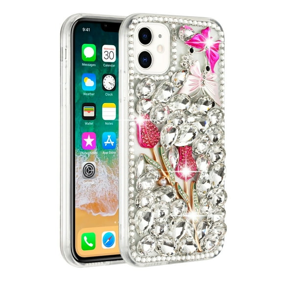 Fashion Case Compatible with Apple iPhone 14 Pro (6.1") Bling Crystal 3D Full Diamonds Luxury Sparkle Rhinestone Hybrid Protective Cover [ Crystal Exquisite Garden ]