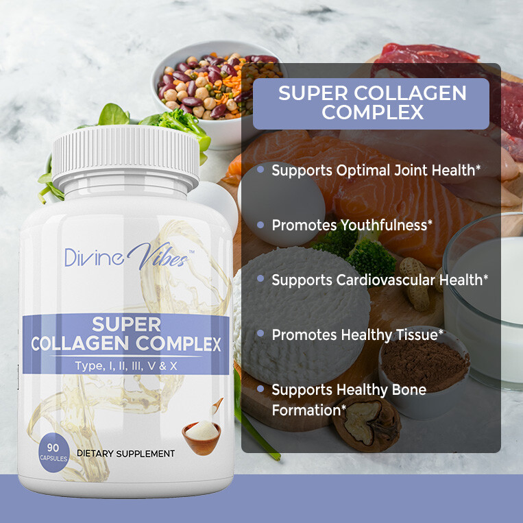 Multi Collagen Complex Capsules – Type I, II, III, V & X – Hair, Skin, Nails & Joint Support – Anti-Aging Supplement – Non-GMO, All-Natural, 90 Capsules, 30-Day Supply, Made in USA