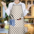 thumbnail image 6 of Beige and White Checkerboard Pattern Apron-Garden Aprons for Women with Pockets-Cotton Linen Waterproof Kitchen Cooking Gardening Aprons Adjustable for Kitchen,Cooking,BBQ and Salon 33x27 Inch, 6 of 7