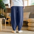 thumbnail image 3 of Zimjoy Big and Tall Men's Casual Pants Summer Cotton Linen Wide Leg Trousers Lightweight Breathable Lounge Pants, Navy 4XL, 3 of 5