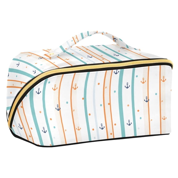 FORMRS Makeup Bag Travel Cosmetic Organizer for Women Fold Flat Zipper Pouch with Handle, Cute Nautical Pattern