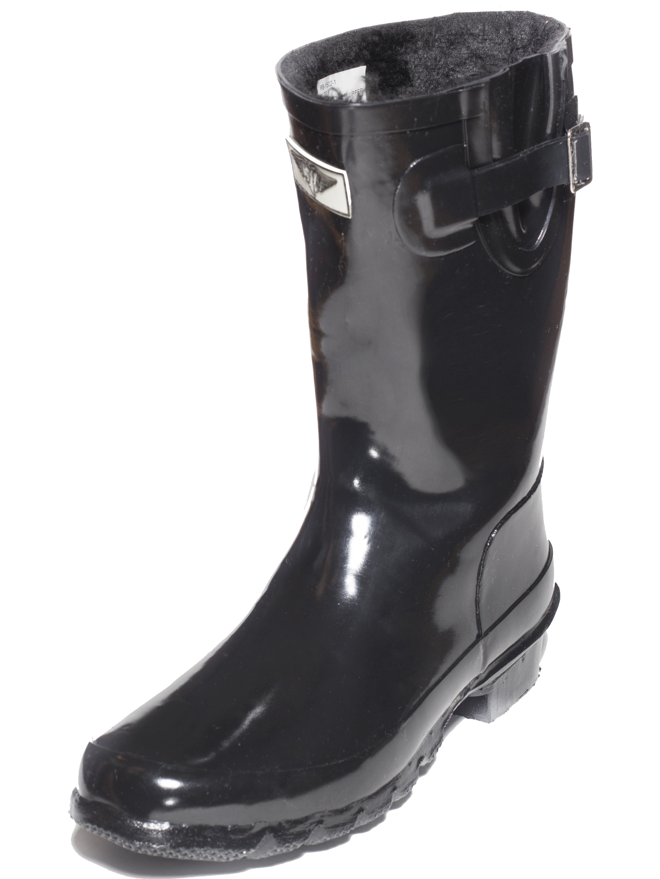 Women's Black Rubber Mid-Calf Basic Rain Boots - 10