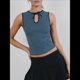 thumbnail image 2 of Camiseta Sin Mangas con Cuello y Corte Limpio para Mujer Azul Oscuro L, 2 of 3
