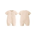 thumbnail image 2 of Caoirhny Baby Summer Short Sleeve Romper Solid Color Front Button Newborn Jumpsuit for Toddler Boy Girls Cute Clothes, 2 of 9