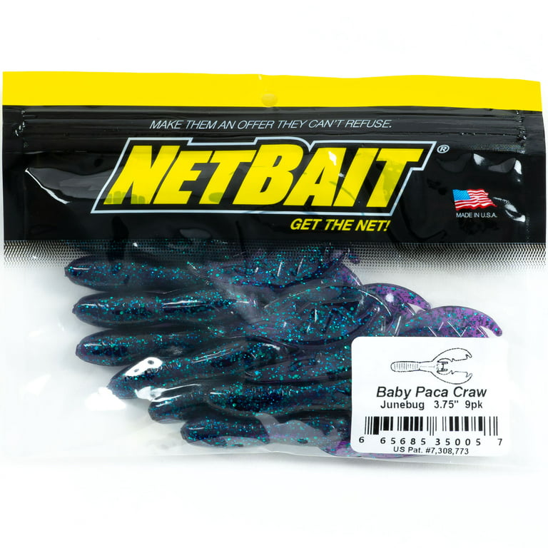NetBait Baby Paca Craw Junebug, 9pc Crawfish Freshwater Fishing Soft Baits