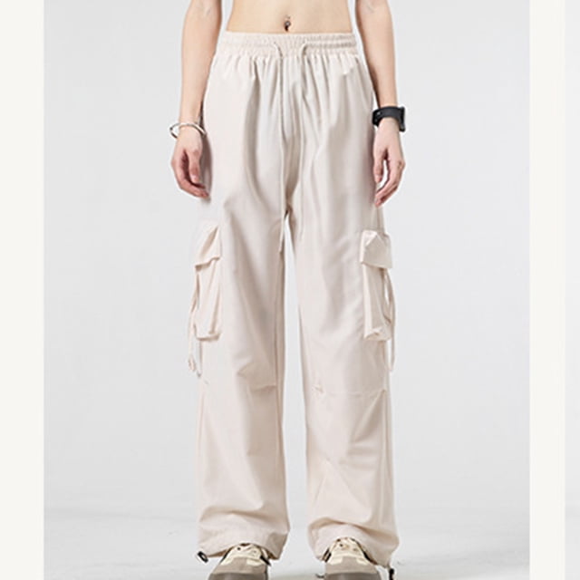 Pincandy Women's Multi-Pocket Drawstring Casual Pants, Breathable Solid Color, High Waist Elastic Waistband, Outdoor & Daily Wear