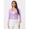 thumbnail image 2 of DARING DIVA Women's Notched Lapel Ruched Sleeve Crop Blazer XS Light Purple, 2 of 6