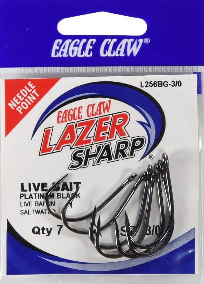 (3 pack) Lazer Sharp L256BGH-3/0 O'Shaughnessy Live Bait Hook, Black, Size 3/0, 7 Pack